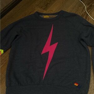 Aviator Nation Dark Gray Sweater with Pink Lightning Bolt